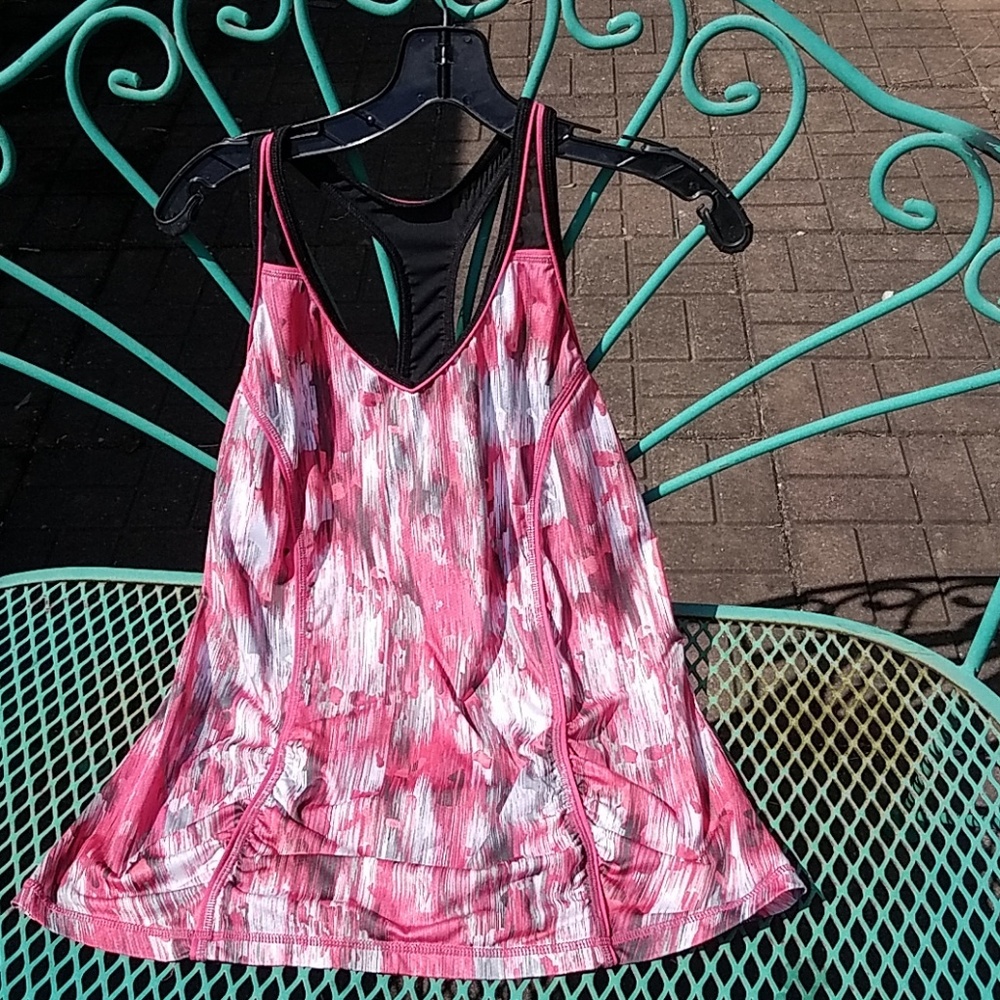 Zella abstract print racerback coral/gray tank